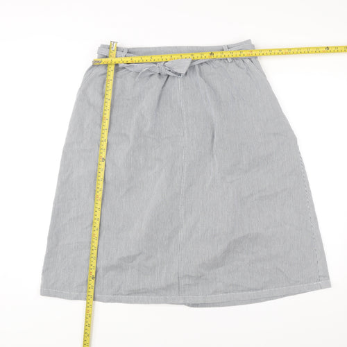 Oasis Womens Grey Striped A-Line Skirt Size 14 Knee Length Cotton Blend