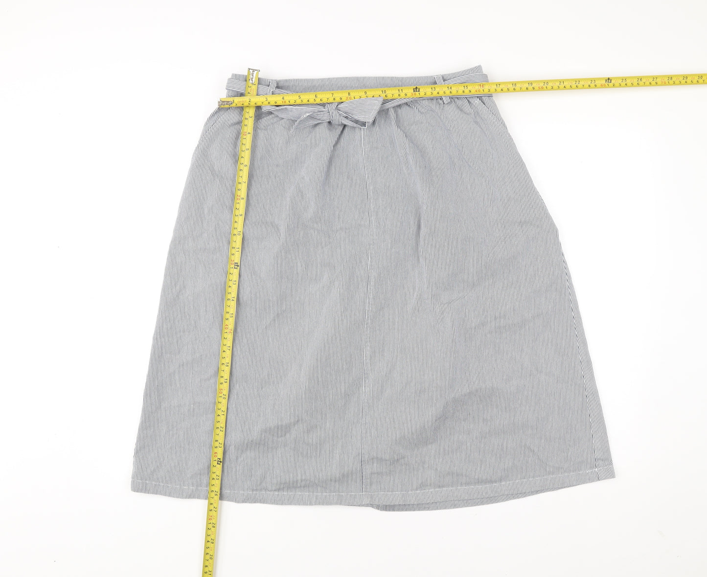 Oasis Womens Grey Striped A-Line Skirt Size 14 Knee Length Cotton Blend