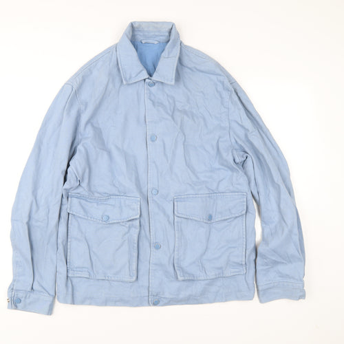 Zara Men’s Blue Cotton Jacket Size L 42in Casual Button Front