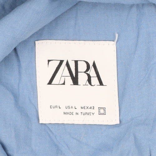 Zara Men’s Blue Cotton Jacket Size L 42in Casual Button Front