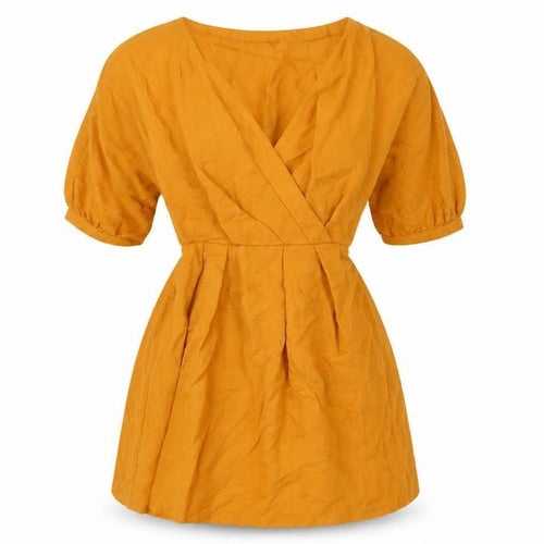 Oh Polly Women’s Yellow Wrap Dress Size 4 Short Puff Sleeve V-Neck