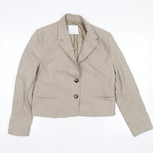 Mango Womens Beige Pinstripe Blazer Size 10 Cropped Jacket