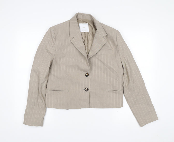 Mango Womens Beige Pinstripe Blazer Size 10 Cropped Jacket