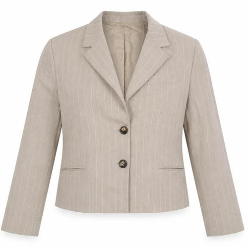 Mango Womens Beige Pinstripe Blazer Size 10 Cropped Jacket