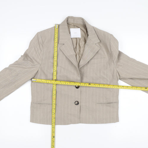 Mango Womens Beige Pinstripe Blazer Size 10 Cropped Jacket