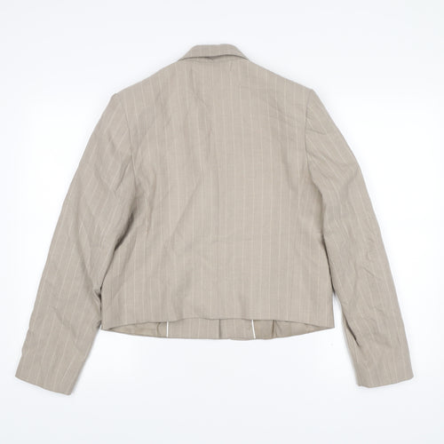 Mango Womens Beige Pinstripe Blazer Size 10 Cropped Jacket