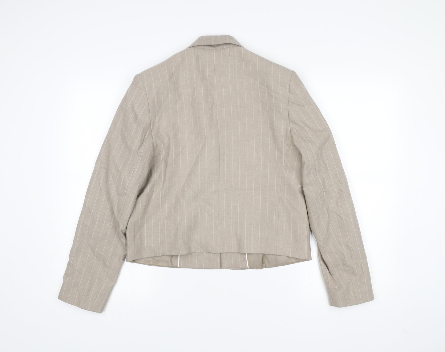 Mango Womens Beige Pinstripe Blazer Size 10 Cropped Jacket