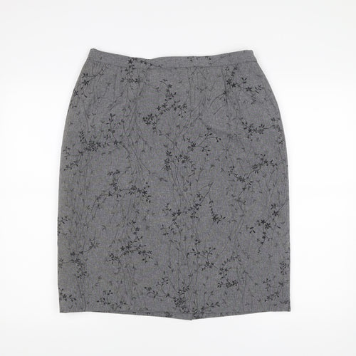 Mackays Women’s Grey Floral Pencil Skirt Size 14 Workwear