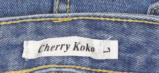 Cherry Koko Women’s Blue Denim Pencil Skirt L Beaded Distressed