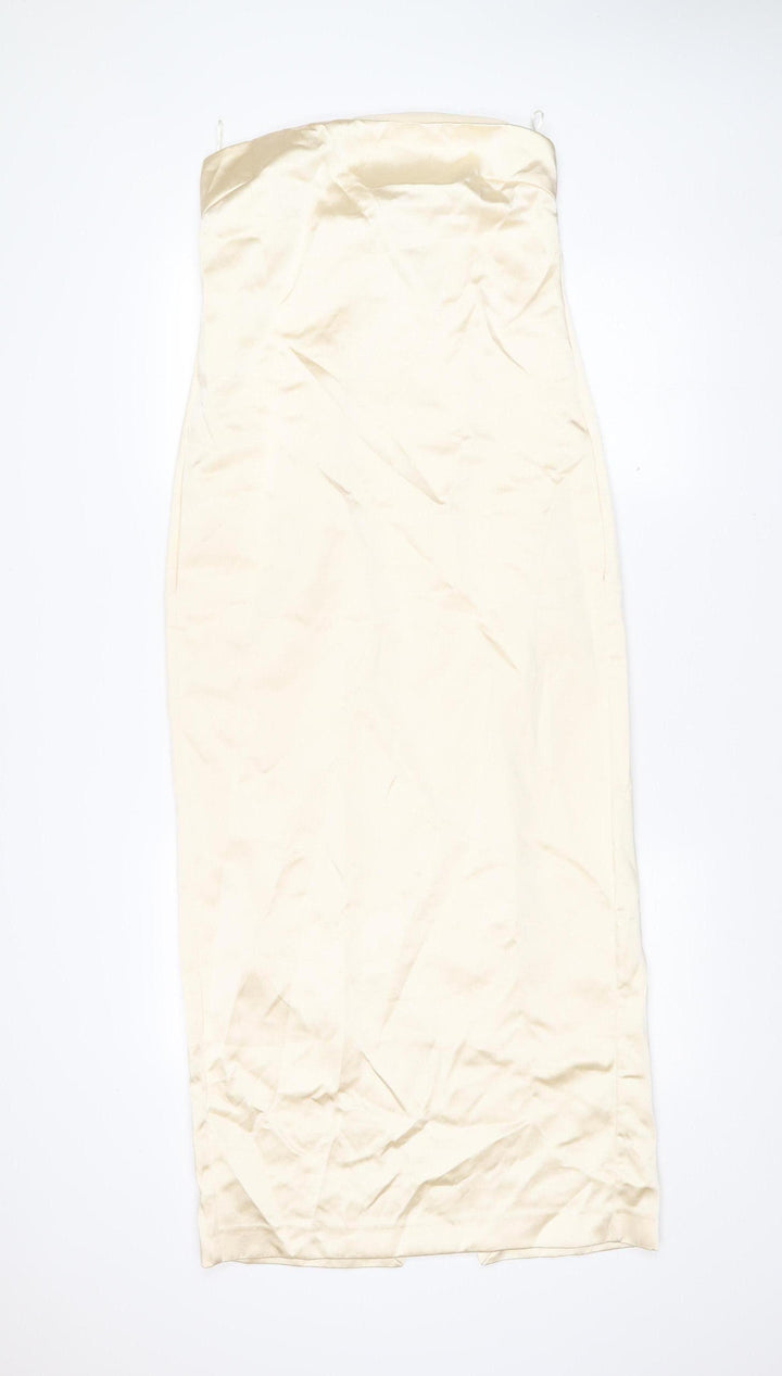 Zara Women’s Ivory Strapless Bodycon Midi Dress Size S New
