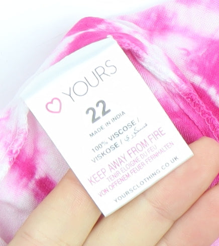 Yours Women’s Pink Tie Dye Viscose Plus Size 22 Slip Dress Summer Beachwear