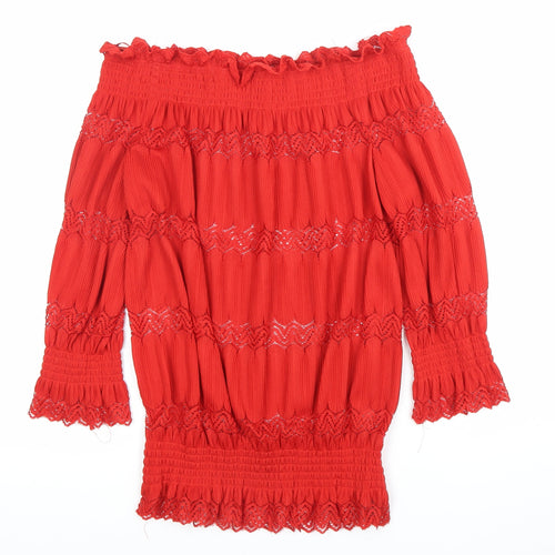 River Island Womens Red Off Shoulder Lace Blouse Size 6