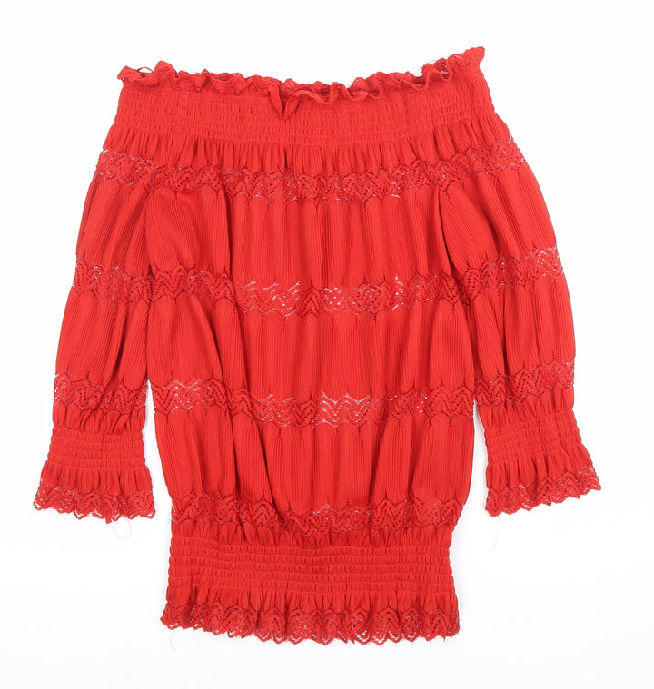 River Island Womens Red Off Shoulder Lace Blouse Size 6