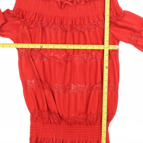 River Island Womens Red Off Shoulder Lace Blouse Size 6