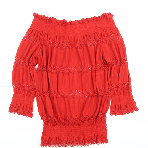 River Island Womens Red Off Shoulder Lace Blouse Size 6