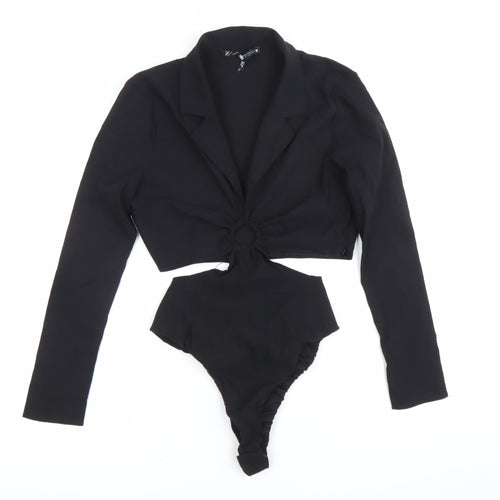 Zara Women Black Long Sleeve Collared Bodysuit Size 10