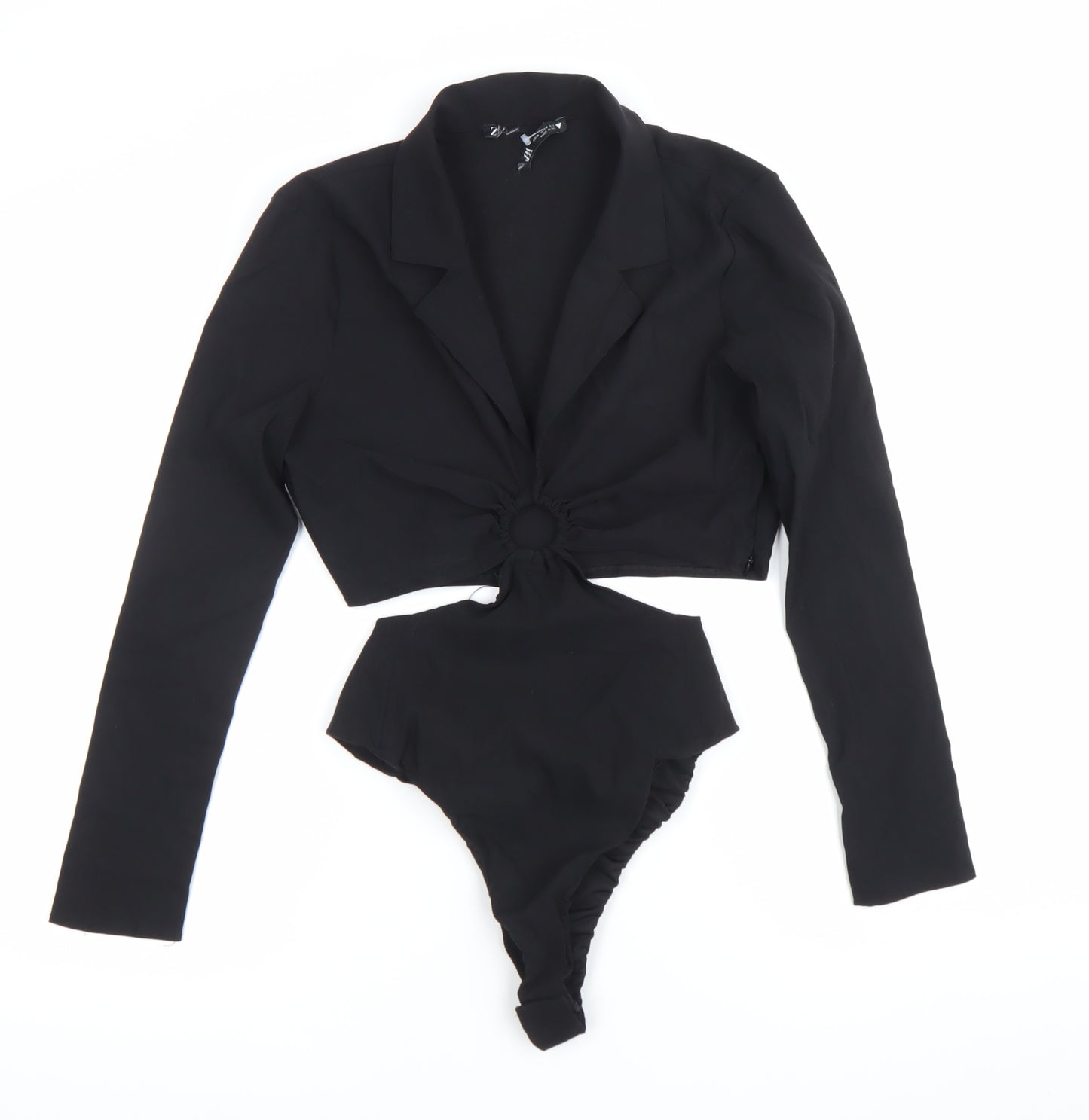 Zara Women Black Long Sleeve Collared Bodysuit Size 10