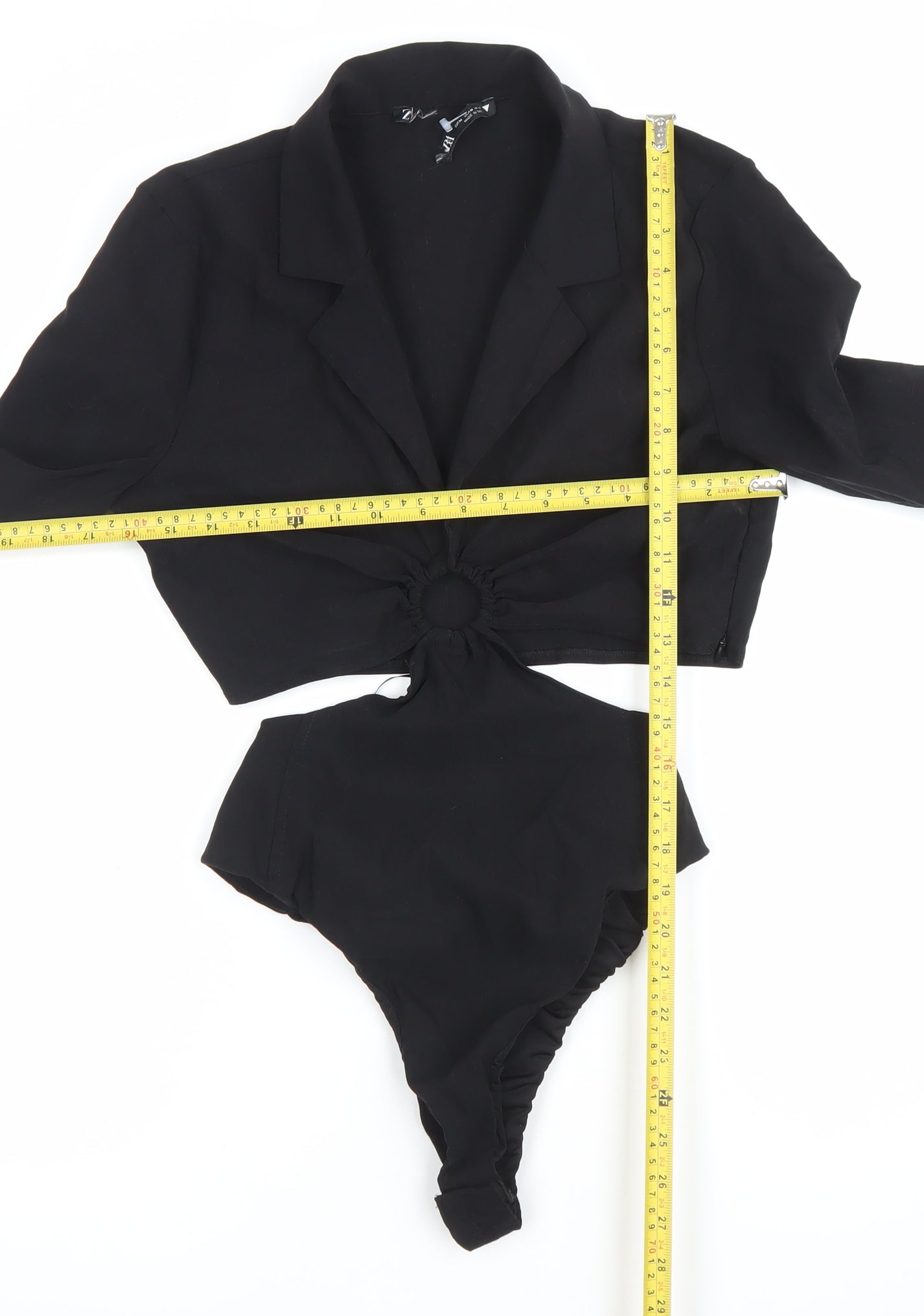 Zara Women Black Long Sleeve Collared Bodysuit Size 10