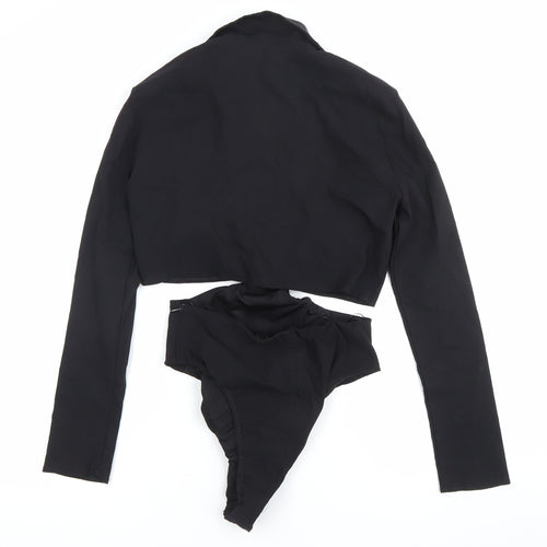 Zara Women Black Long Sleeve Collared Bodysuit Size 10