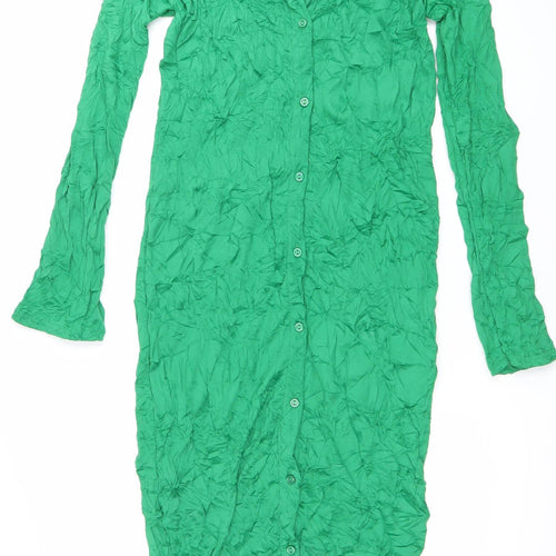 PrettyLittleThing Womens Green Long Sleeve Shirt Dress Size 10