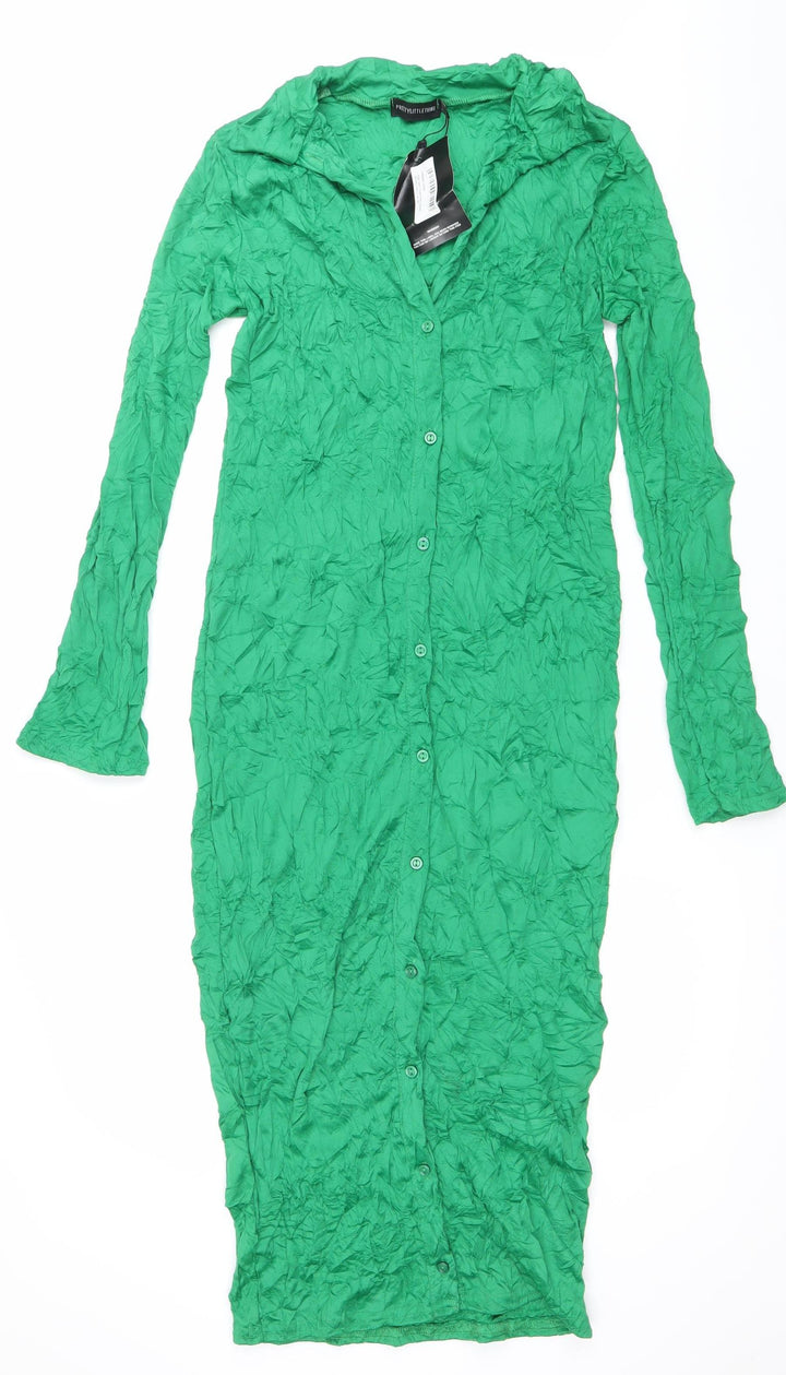 PrettyLittleThing Womens Green Long Sleeve Shirt Dress Size 10