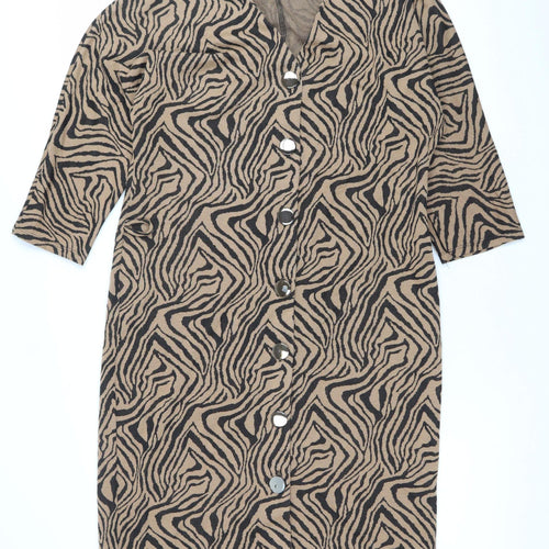Wallis Women’s Brown Animal Print Shift Dress Size 14 V-Neck 3/4 Sleeve
