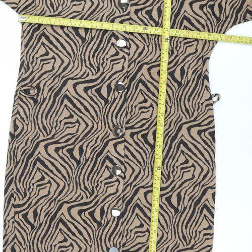 Wallis Women’s Brown Animal Print Shift Dress Size 14 V-Neck 3/4 Sleeve