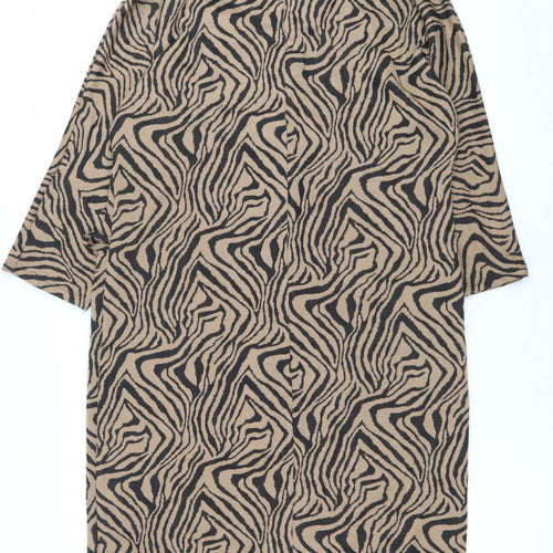 Wallis Women’s Brown Animal Print Shift Dress Size 14 V-Neck 3/4 Sleeve