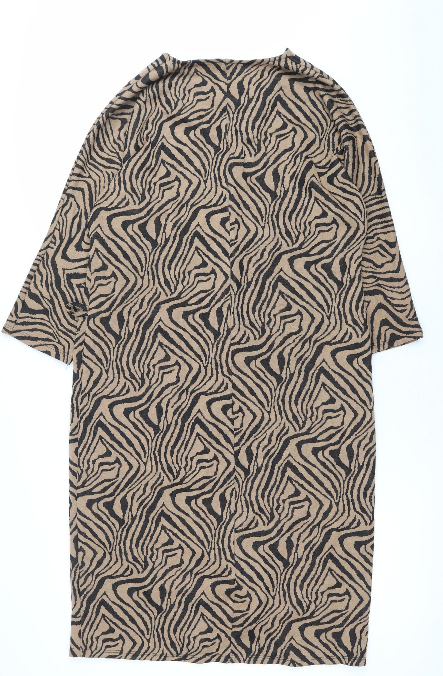 Wallis Women’s Brown Animal Print Shift Dress Size 14 V-Neck 3/4 Sleeve