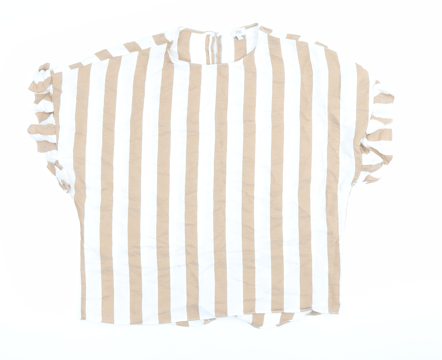 River Island Women Beige White Striped Ruffle Blouse Size S