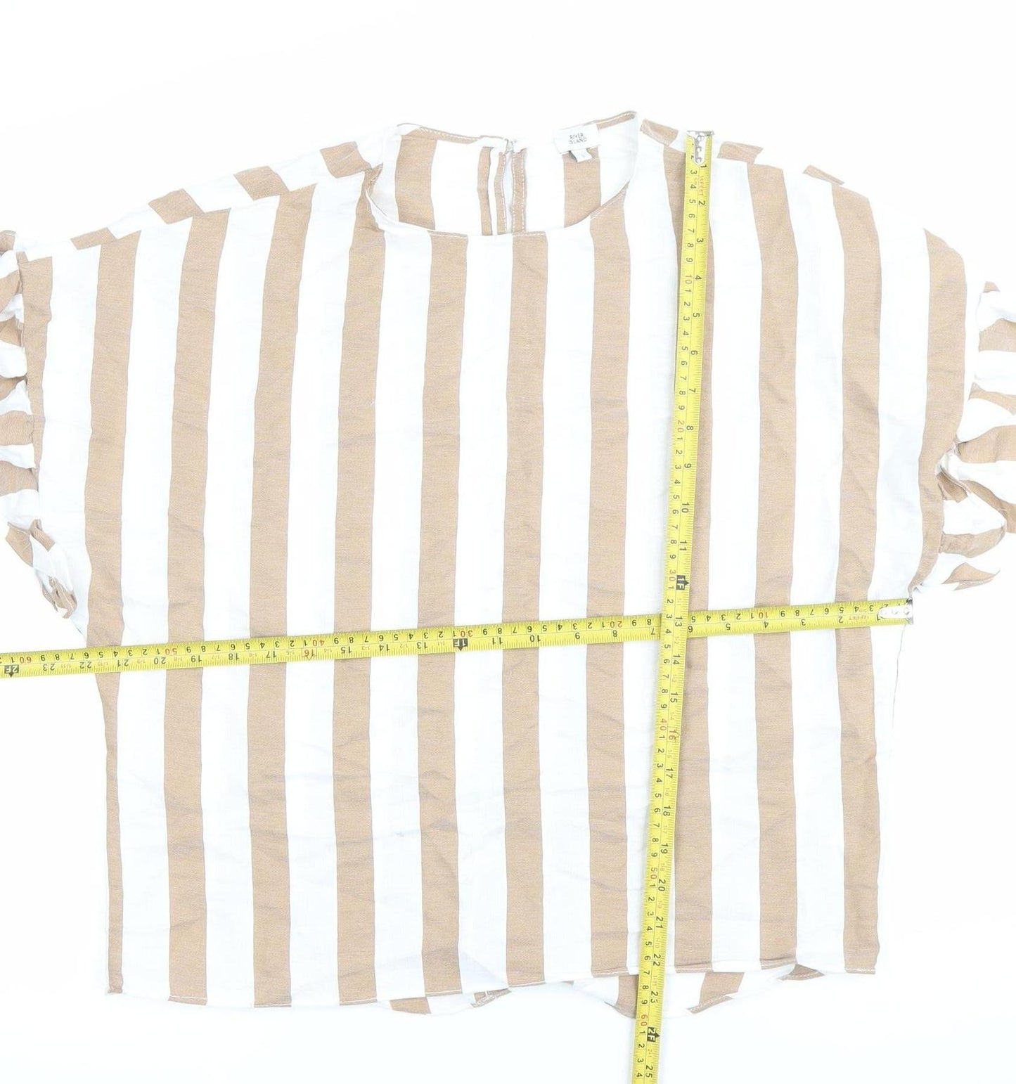 River Island Women Beige White Striped Ruffle Blouse Size S