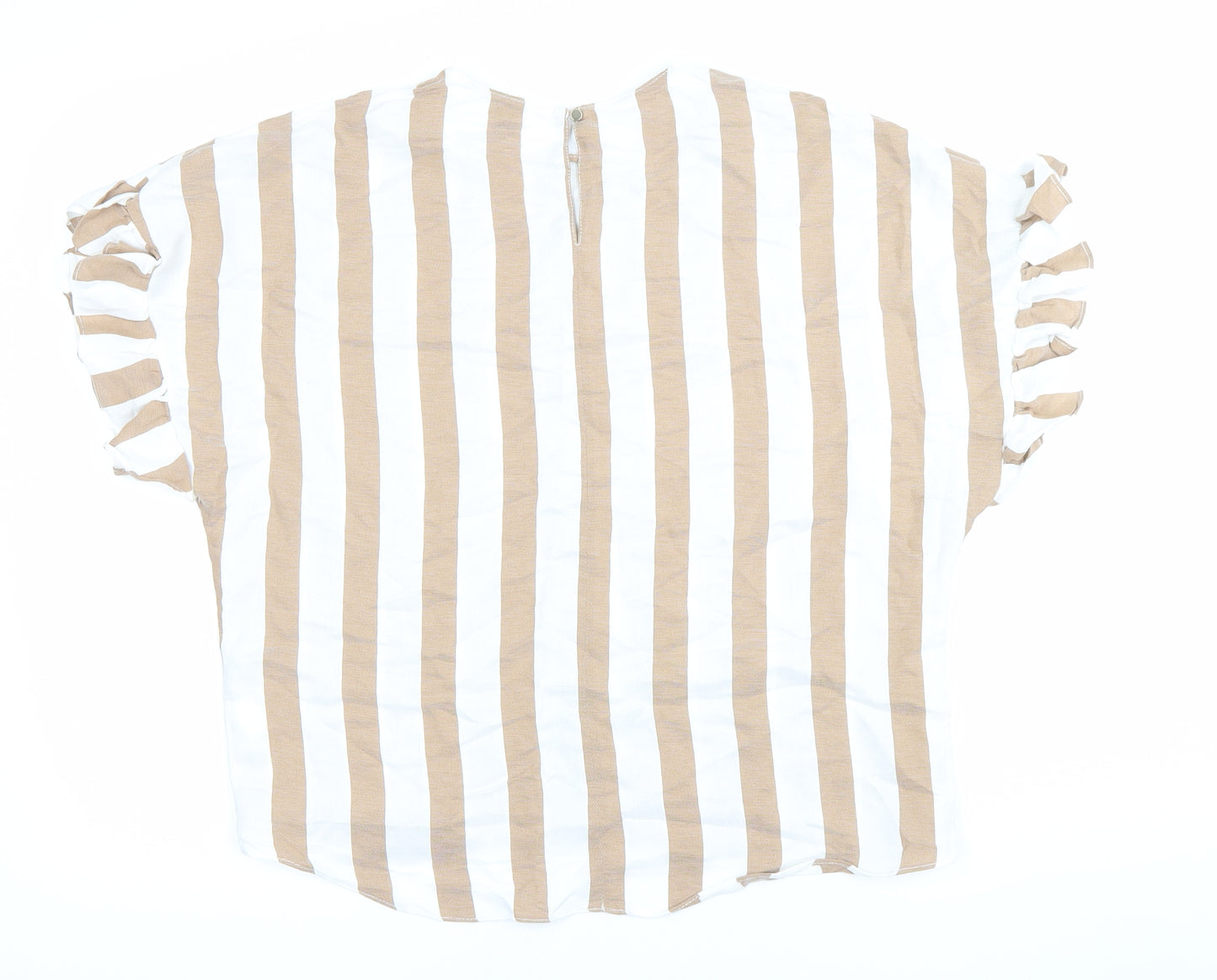 River Island Women Beige White Striped Ruffle Blouse Size S