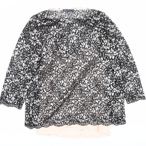 Marks and Spencer Womens Black Lace Floral Blouse UK 14 3/4 Sleeve