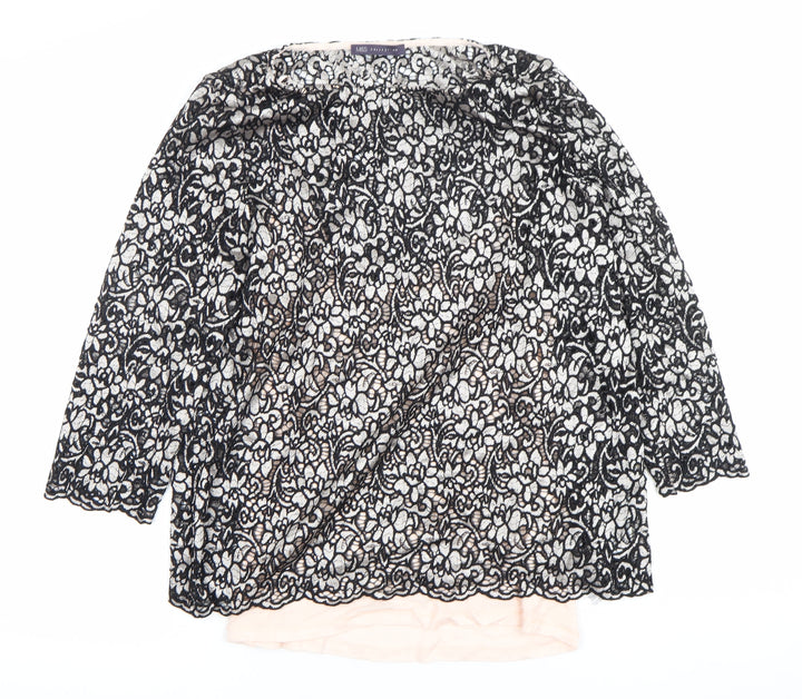 Marks and Spencer Womens Black Lace Floral Blouse UK 14 3/4 Sleeve