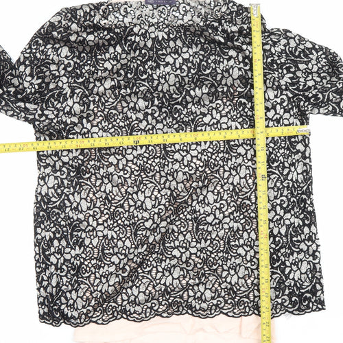 Marks and Spencer Womens Black Lace Floral Blouse UK 14 3/4 Sleeve
