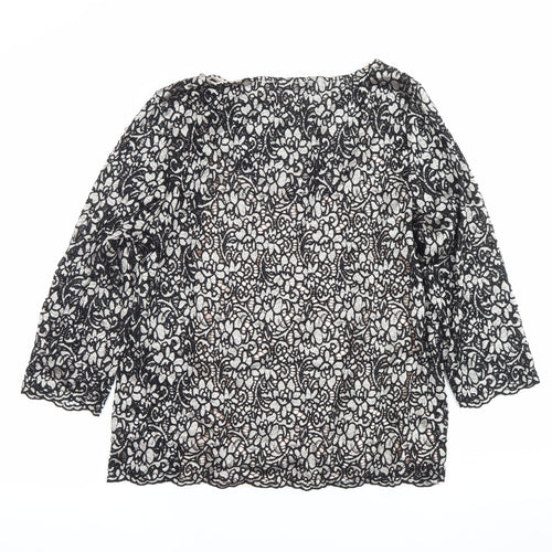 Marks and Spencer Womens Black Lace Floral Blouse UK 14 3/4 Sleeve