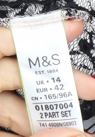 Marks and Spencer Womens Black Lace Floral Blouse UK 14 3/4 Sleeve