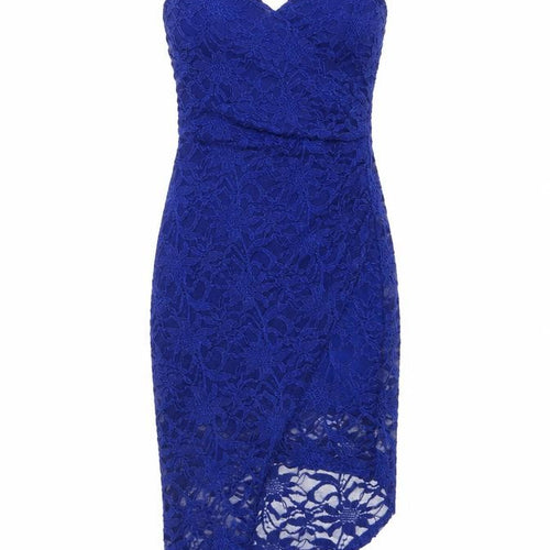 Quiz Women’s Blue Lace Bodycon Midi Dress Size 10 V-Neck Cocktail Party