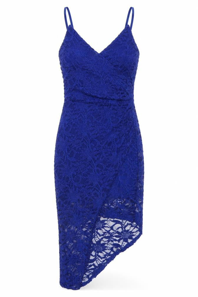 Quiz Women’s Blue Lace Bodycon Midi Dress Size 10 V-Neck Cocktail Party