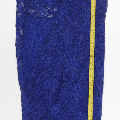 Quiz Women’s Blue Lace Bodycon Midi Dress Size 10 V-Neck Cocktail Party
