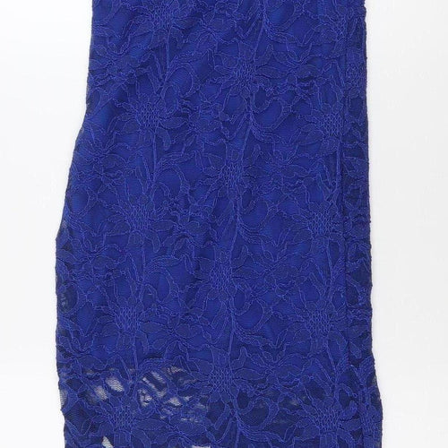 Quiz Women’s Blue Lace Bodycon Midi Dress Size 10 V-Neck Cocktail Party
