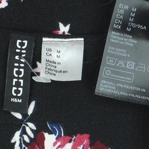 H&M Divided Womens Black Floral Kimono Blouse Size M Tie Belt Long Sleeve