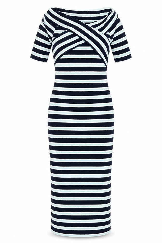 Oasis Women’s Blue Striped Midi Bodycon Dress Size M