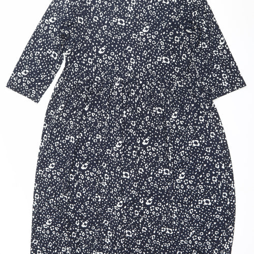 Nutmeg Women Blue Animal Print Sheath Dress Size 14 3/4 Sleeve