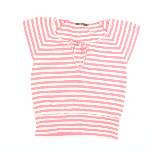 Reiss Women Pink Striped Viscose Tunic Blouse M