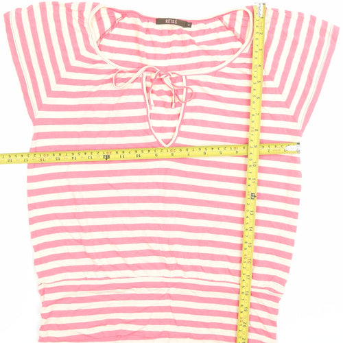 Reiss Women Pink Striped Viscose Tunic Blouse M