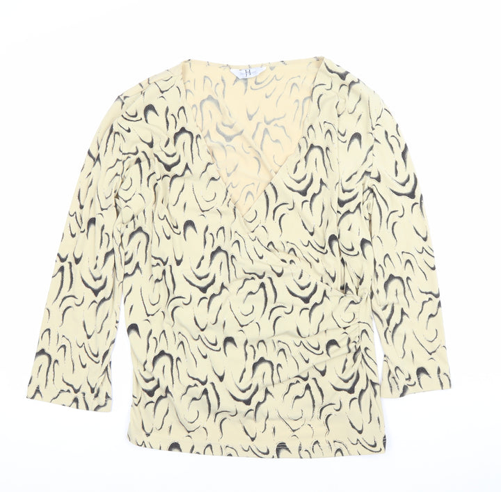 Joanahope Women's Beige Animal Print Wrap Blouse Size 18 V-Neck 3/4 Sleeve