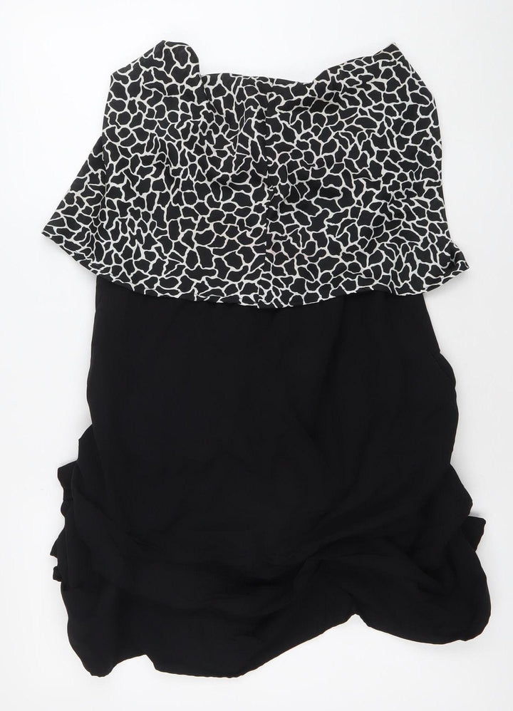 Jojoby Womens Black White Animal Print Shift Dress L Sleeveless