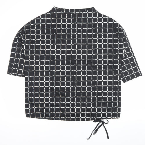 Canda Women Black Check Tunic Blouse L Boat Neck Short Sleeve