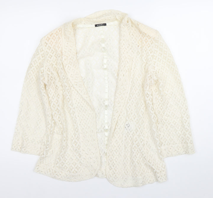 Roman Women Ivory Lace Kimono Blouse Size 12 3/4 Sleeve